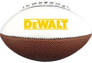 Plush logoed football in DeWalt's signature yellow logo, perfect for tailgating or casual play